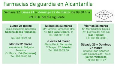 Photo of Farmacias de guardia en Alcantarilla del lunes 21 al domingo 27 de marzo