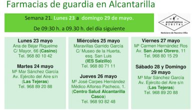 Photo of Farmacias de guardia en Alcantarilla del lunes 23 al domingo 29 de mayo