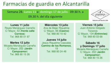 Photo of Farmacias de guardia en Alcantarilla del lunes 11 al domingo 16 de julio
