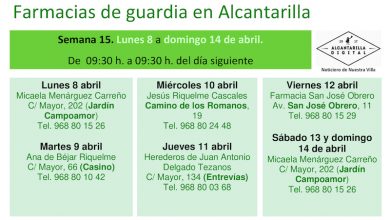 Photo of Farmacias de guardia en Alcantarilla del lunes 8 al domingo 14 de abril